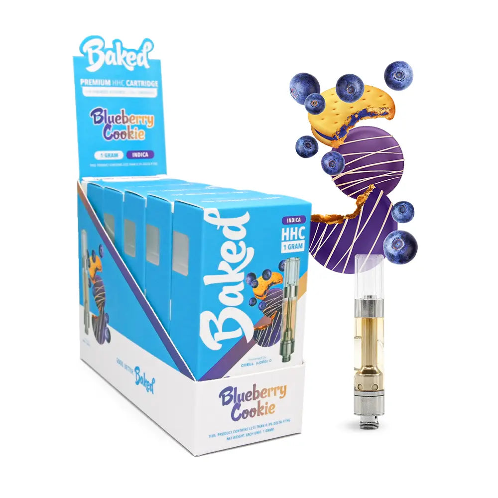 Blueberry Cookie HHC Vape Carts - Baked HHC Indica Vape Carts - Distromike Wholesale 5 pack