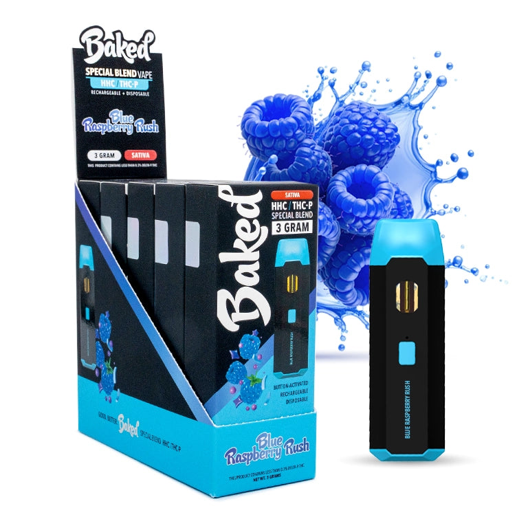 Blue Raspberry Rush Sativa - 5 Pack - Baked THCP HHC Blend - DistroMike Wholesale