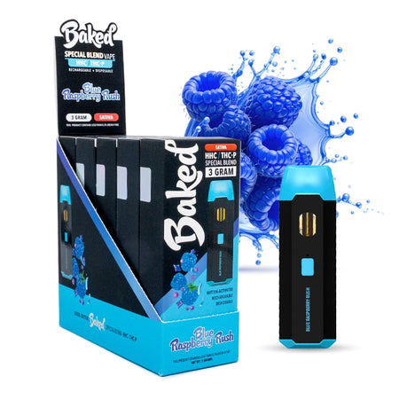 Blue Raspberry Rush Sativa - 5 Pack - Baked THCP HHC Blend - DistroMike Wholesale