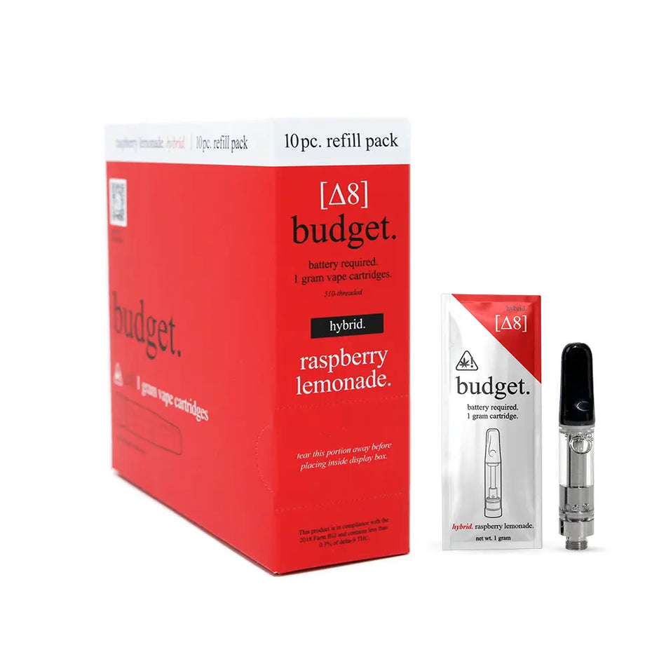 Raspberry Lemonade Delta 8 Vape Carts - Budget Brand THC Vapes - DistroMike Wholesale 10 Pack