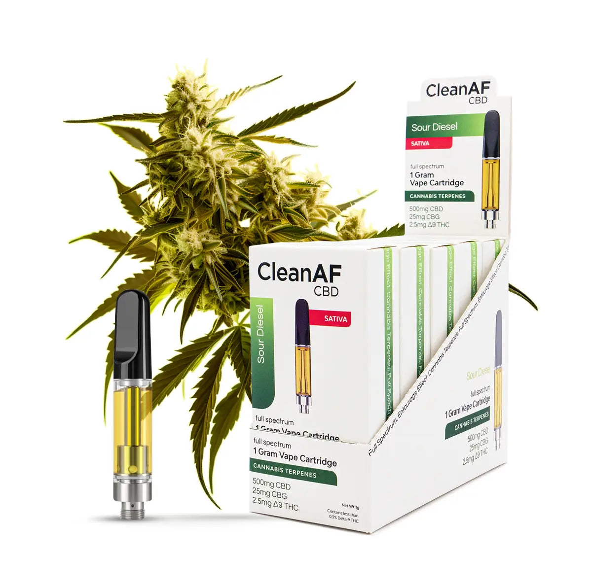 Sour Diesel Vape Carts CleanAF CBD 5 Pack