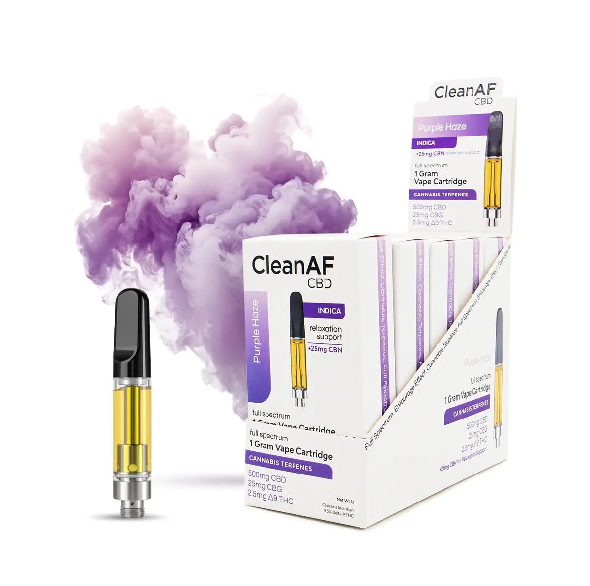 Purple Haze Indica Vape Carts - 5 Pack - CleanAF CBD