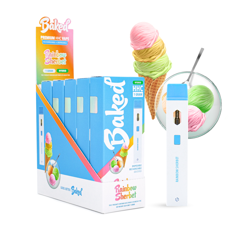HHC Vape Pen - Rainbow Sherbet Hybrid HHC Vape - Baked HHC - DistroMike Wholesale 5 Pack