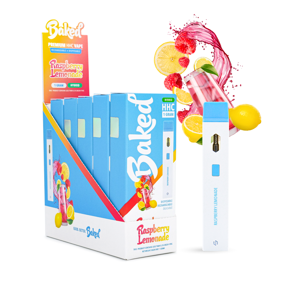 HHC Vape Pen - Raspberry Lemonade Hybrid Vapes - Baked HHC - DistroMike Wholesale 5 Pack