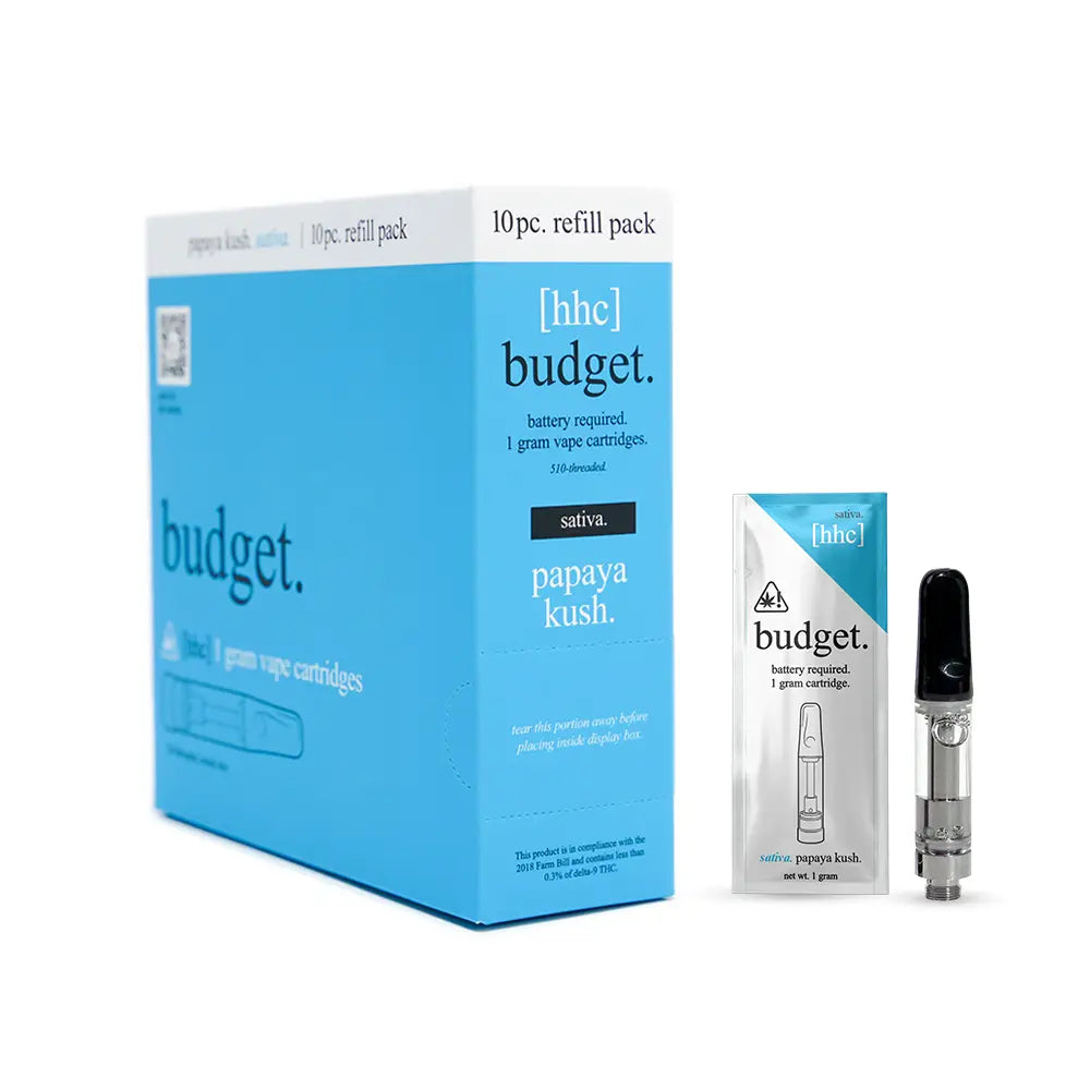 Budget Brand Papaya Kush HHC Vape Cart Refill Box By Budget - DistroMike Wholesale
