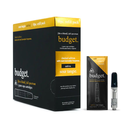 Sour Tangie THCA Vape Carts By Budget Brand - DistroMike Wholesale 10 Pack