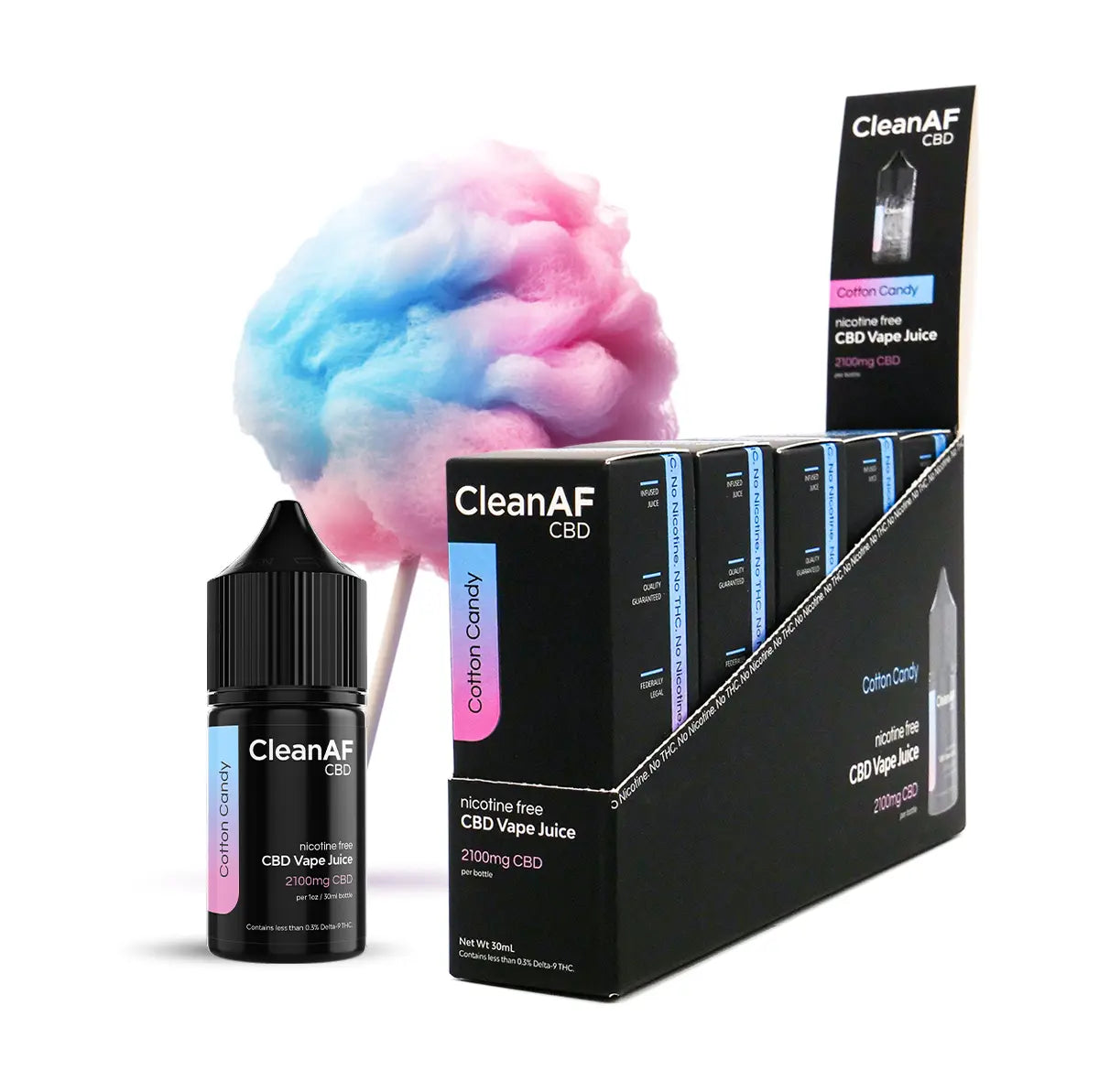 Cotton Candy CBD Vape Juice - 5 Pack - CleanAF CBD - DistroMike Wholesale