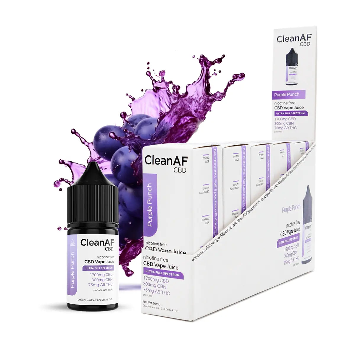 Purple Punch CBD Vape Juice 5 Pack CleanAF CBD - DIstroMike Wholesale