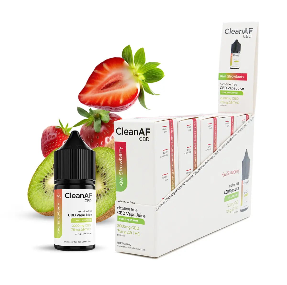 Kiwi Strawberry THC Vape Juice - CleanAF CBD 5 Pack - DistroMike Wholesale