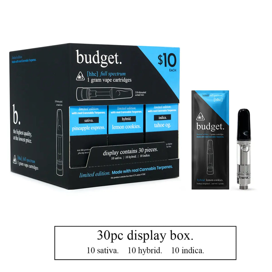 30pc Variety Pack of 1 Gram HHC Full Spectrum Vape Cartridges - Budget Brand