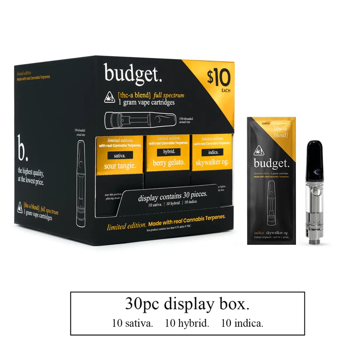 1 Gram THC-A Full Spectrum Vape Cartridges - Budget Brand