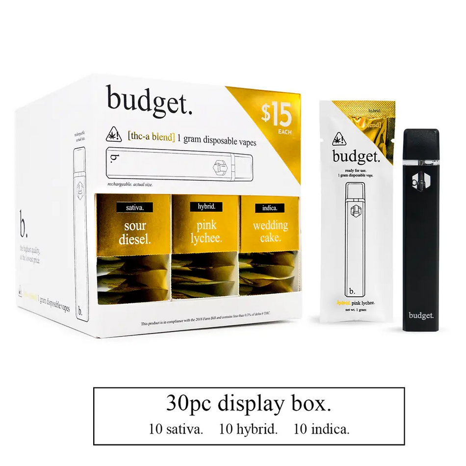 30pc Variety Pack of 1 Gram THC-A Blend Vape Pens - Budget Brand